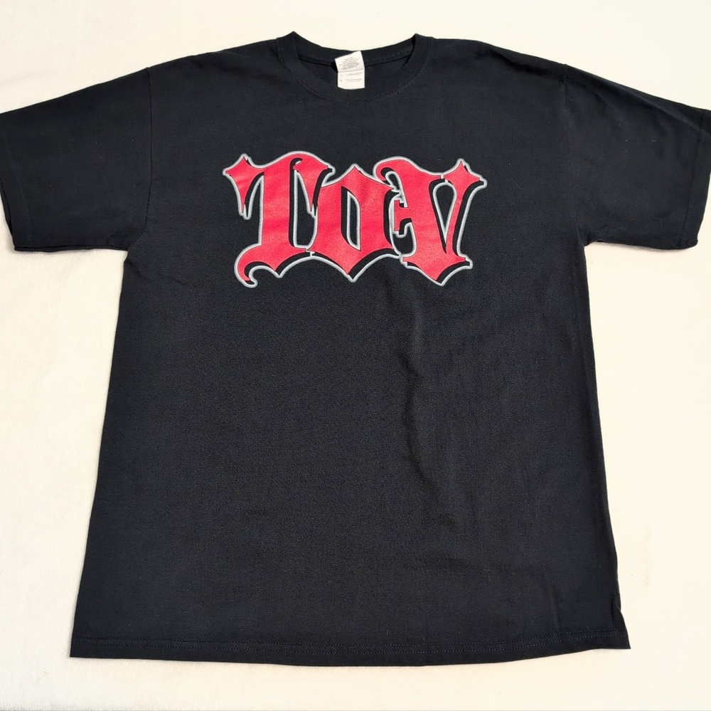 Throne of Vengeance TOV Metal Band Tee Unisex sz L Black and Red Crew Gildan VGC